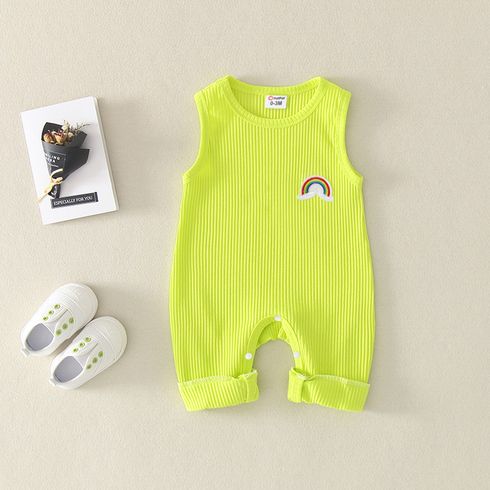 Baby Girl/Boy 100% Cotton Rainbow Graphic Ribbed Tank Jumpsuit
