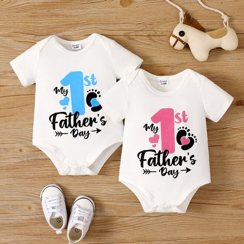 Father's Day Baby Boy/Girl Letter & Number Print Short-sleeve Bodysuit / 100% Cotton Solid Ruffled Shorts / Solid Elasticized Waist Shorts Blue big image 2