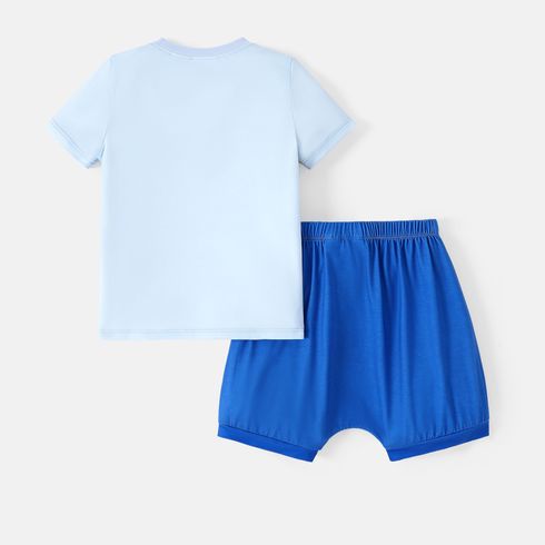 Disney Baby/Toddler Girl/Boy 2pcs Naia™ Character Print Short-sleeve Tee and Shorts Set Light Blue big image 6