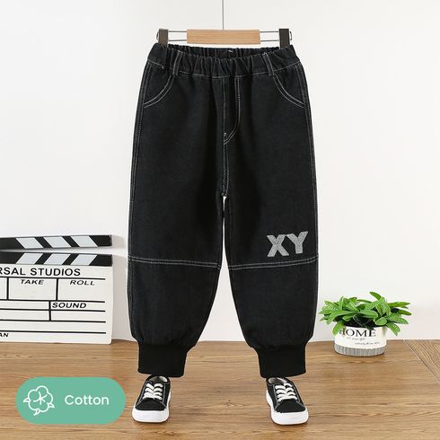 Kid Boy Letter Embroidered Cotton Jeans