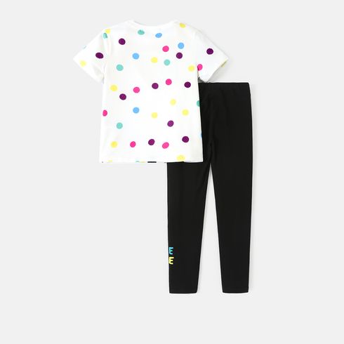 Disney Toddler/Kid Girl/Boy 2pcs Naia™ Character & Polka Dots Print Tee and Letter Print Leggings Set Multi-color big image 2