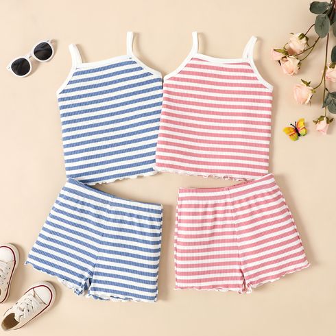 2pcs Toddler Girl Stripe Rib-knit Cami Top and Shorts Set
