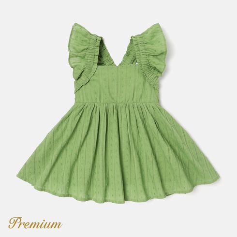 Baby Girl 100% Cotton Green Textured Ruffled Sleeveless Dress