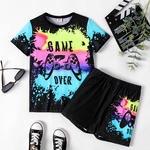 2pcs Kid Boy Letter Print Tee and Shorts Set
