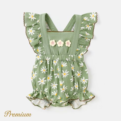 Baby Girl 100% Cotton Floral Print Ruffled Romper