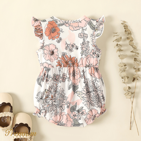 <Romantic Garden> Baby Girl Floral Print Flutter-sleeve Romper or Sets Pink big image 2