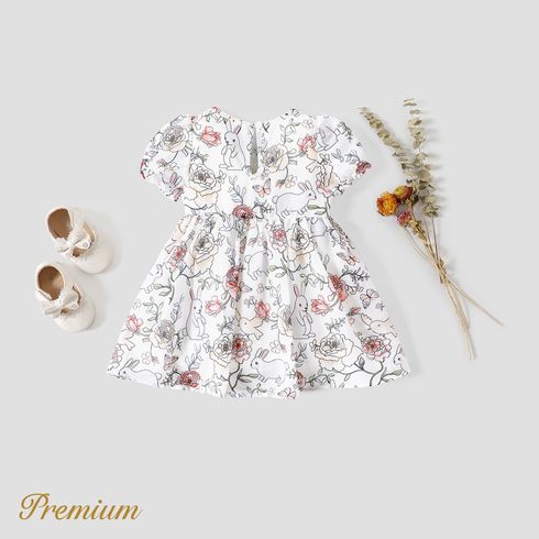 <Bunny's Garden> Easter Baby Girl Allover Rabbit Print Short-sleeve Dress or Jumpsuit Colorful big image 3
