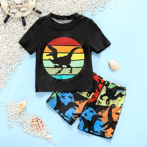 Toddler Boy Dinosaur Print Top and Swim Trunks Set