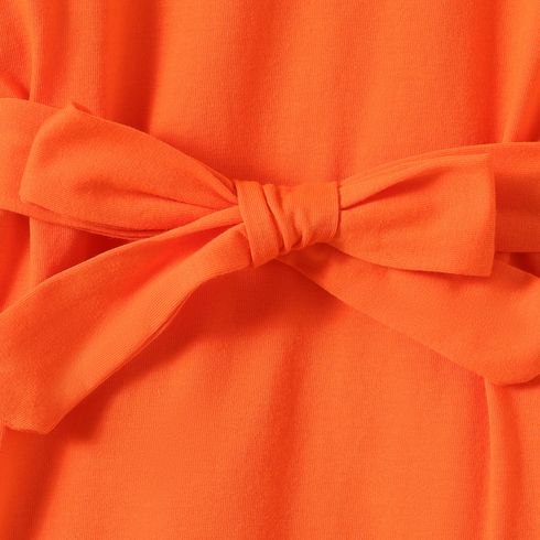 Toddler Girl Solid Curved Hem Short-sleeve Belted Dress Orange color big image 6