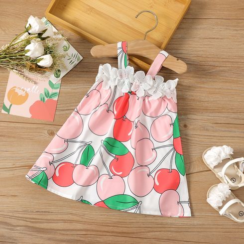 Baby Girl Allover Cherry Print Floral Decor Slip Dress