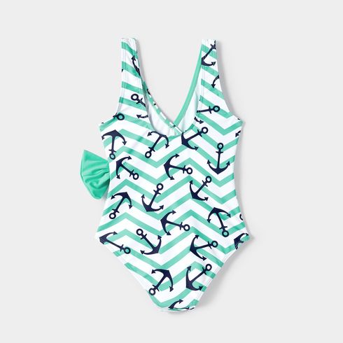 Family Matching Allover Anchor Print Colorblock Self Tie One-piece Swimsuit or Swim Trunks Shorts Mintblue big image 8