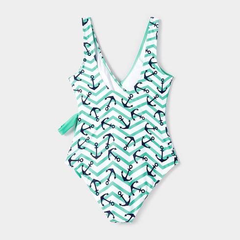 Family Matching Allover Anchor Print Colorblock Self Tie One-piece Swimsuit or Swim Trunks Shorts Mintblue big image 14