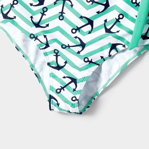 Family Matching Allover Anchor Print Colorblock Self Tie One-piece Swimsuit or Swim Trunks Shorts Mintblue big image 17