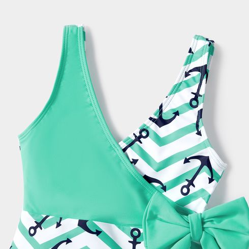Family Matching Allover Anchor Print Colorblock Self Tie One-piece Swimsuit or Swim Trunks Shorts Mintblue big image 9