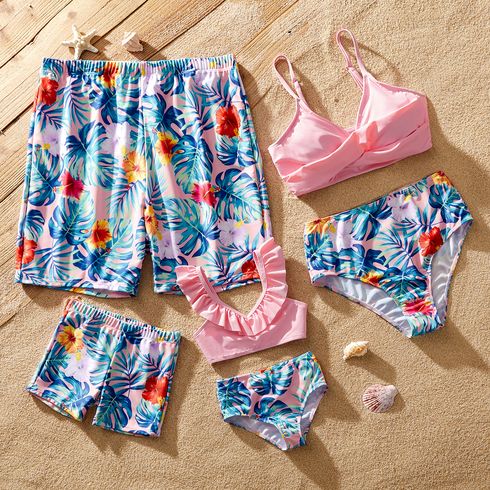 Family Matching Plant Print Crisscross Front Two-piece Swimsuit or Swim Trunks Shorts