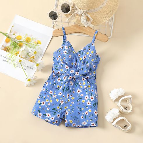 Baby Girl Allover Floral Print Belted Slip Romper