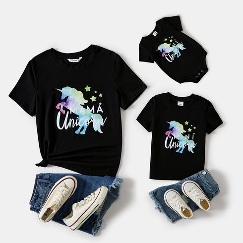 Mommy and Me Unicorn & Letter Print Short-sleeve Cotton Tee