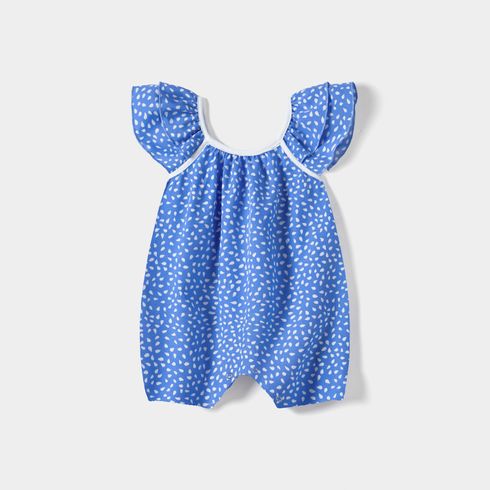 Family Matching Dots Pattern Belted Ruffle-sleeve Dresses and Colorblock T-shirts Sets Blue big image 18