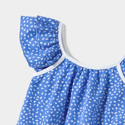 Family Matching Dots Pattern Belted Ruffle-sleeve Dresses and Colorblock T-shirts Sets Blue big image 19