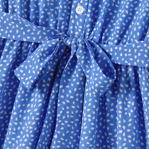 Family Matching Dots Pattern Belted Ruffle-sleeve Dresses and Colorblock T-shirts Sets Blue big image 4