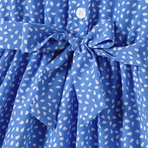 Family Matching Dots Pattern Belted Ruffle-sleeve Dresses and Colorblock T-shirts Sets Blue big image 16