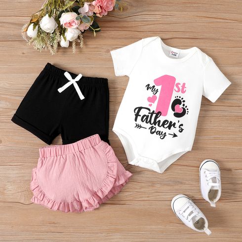 Father's Day Baby Boy/Girl Letter & Number Print Short-sleeve Bodysuit / 100% Cotton Solid Ruffled Shorts / Solid Elasticized Waist Shorts