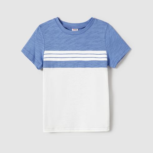 Family Matching Allover Floral Print Ruffle-sleeve Dresses and Striped Colorblock T-shirts Sets Blue big image 7
