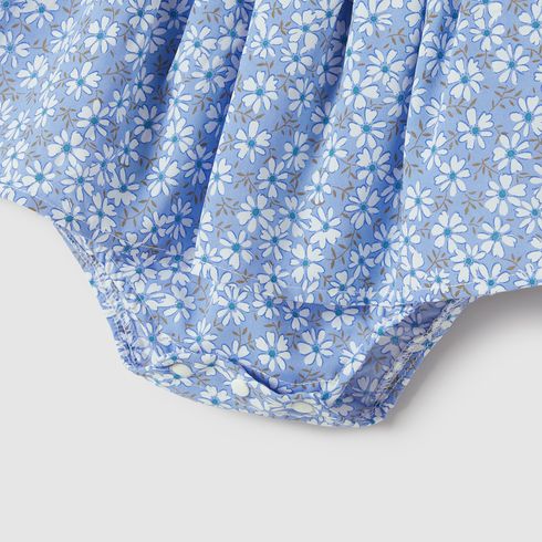 Family Matching Allover Floral Print Ruffle-sleeve Dresses and Striped Colorblock T-shirts Sets Blue big image 5