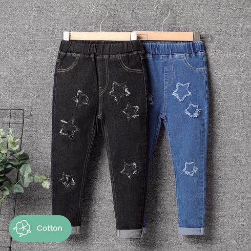 Kid Girl Stars Embroidered Ripped Skinny Jeans