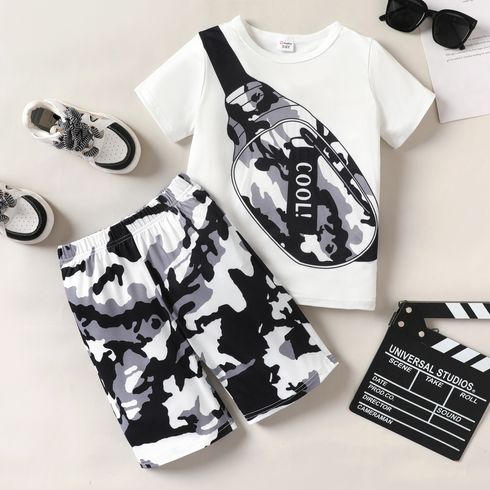 2pcs Kid Boy Camouflage Sling Bag Graphic Tee and Camouflage Shorts Set
