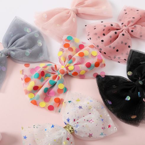 Polka Dots Decor Mesh Bow Hair Clip for Girls