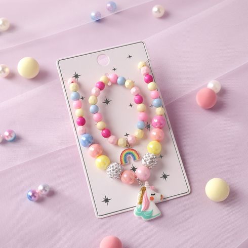2-pack Toddler Unicorn Mermaid Bead Bracelet Necklace Set