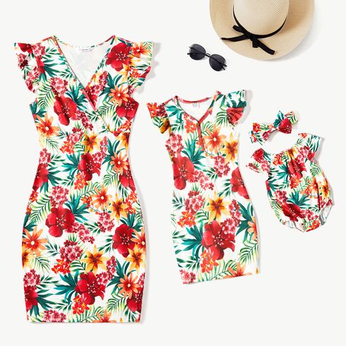 Mommy and Me Allover Floral Print Ruffle-sleeve Bodycon Dresses