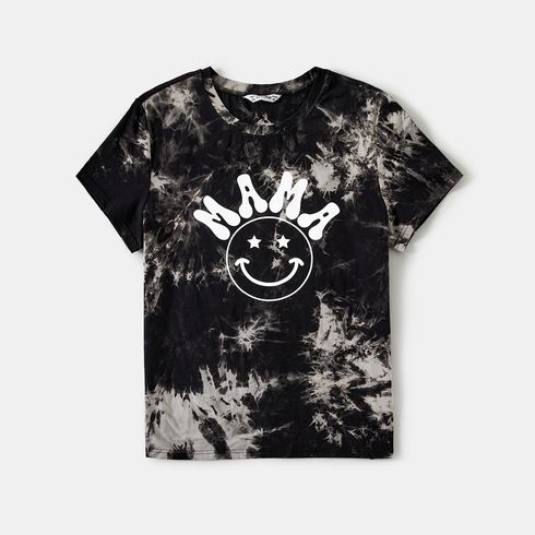 Family Matching Smiley & Letter Print Tie Dye Short-sleeve Cotton Tee BlackandWhite big image 10