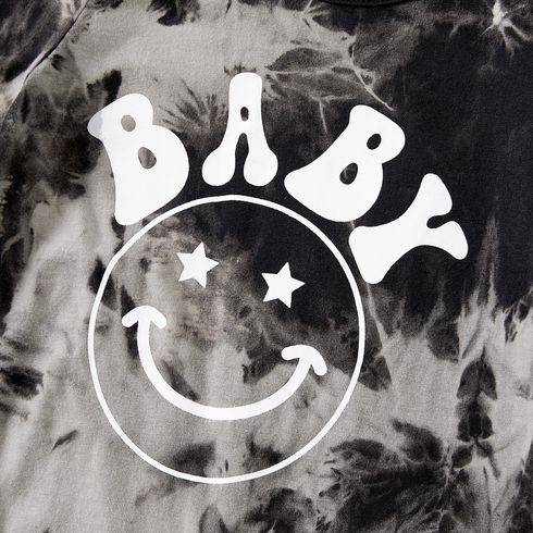 Family Matching Smiley & Letter Print Tie Dye Short-sleeve Cotton Tee BlackandWhite big image 3