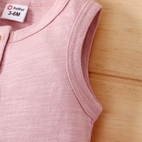 Baby Girl/Boy Cotton Solid Henley Tank Romper Pink big image 4