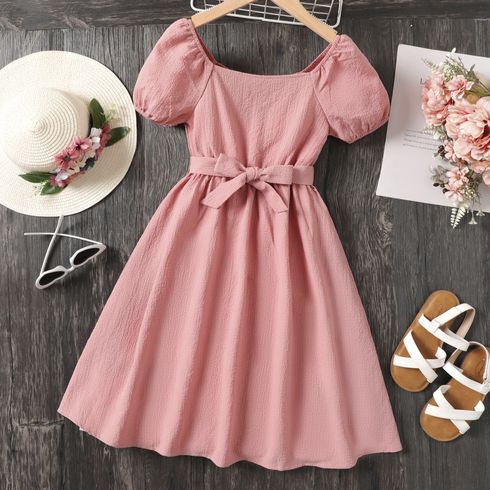 Kid Girl Pink Short-sleeve Belted Dress