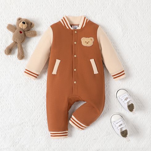 Baby Girl/Boy Striped Snaps Front Long-sleeve Jumpsuit 