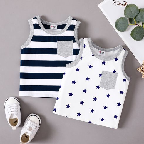 Baby Boy Stripe/Stars Print Patch Pocket Cotton Tank Top
