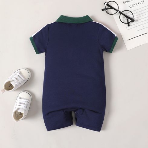 Baby Boy Letter Embroidered Contrast Polo Collar Short-sleeve Romper ColorBlock big image 2