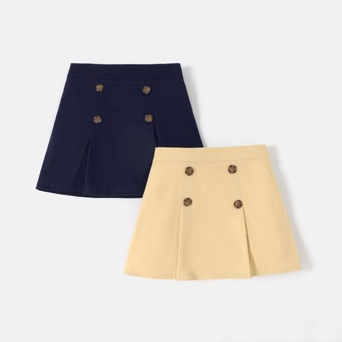 Toddler Girl 100% Cotton Button Decor Pleated Detail Skirt 
