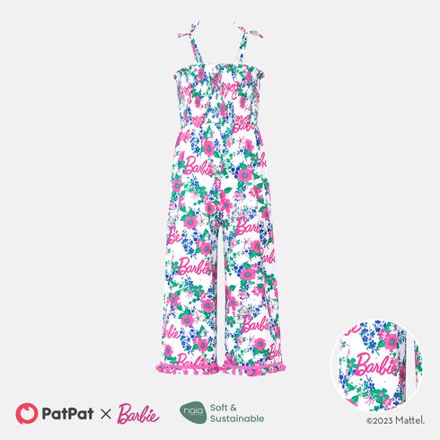 Barbie Toddler/Kid Girl Floral & Letter Print Smocked Slip Jumpsuit