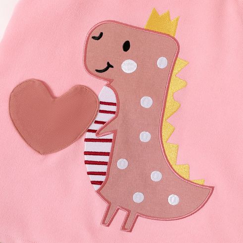 2pcs Toddler Girl Ruffled Short-sleeve Top and Unicorn Embroidered Overall Dress Set Pink big image 4