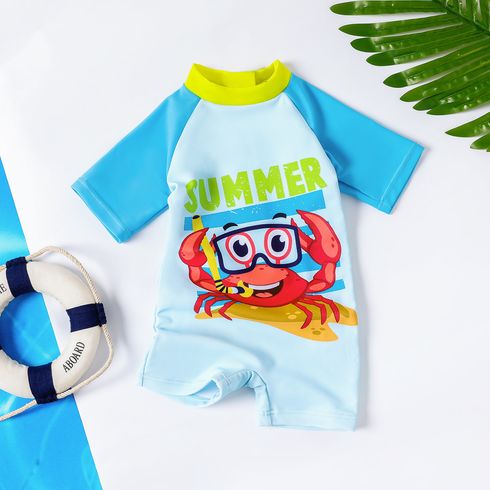 Baby Boy Crab Print Short-sleeve One Piece Swimsuit