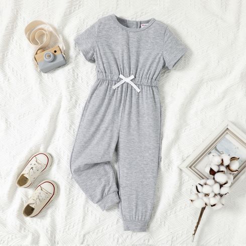 Toddler Girl Back Button Short-sleeve Solid Jumpsuit