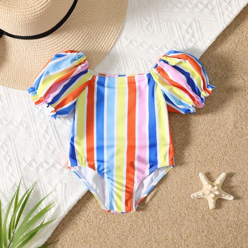Baby Girl Stripe Puff-sleeve One-piece Swimsuit