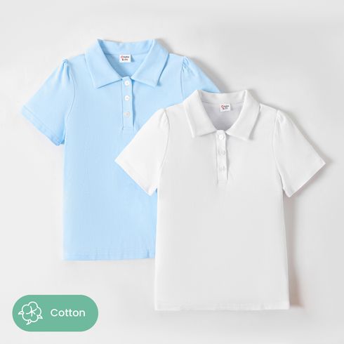 Kid Girl 100% Cotton Solid Short-sleeve Polo Neck Tee 