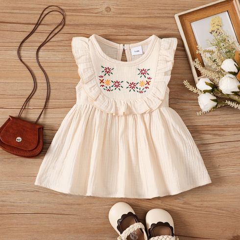 Baby Girl 100% Cotton Floral Embroidered Ruffled Tank Dress 