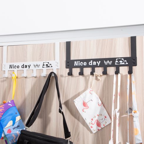 1Pc Over The Door Hooks with 6 Hooks Cartoon Sturdy Metal Removable Hanging Rail Nail-Free Coat Hanger