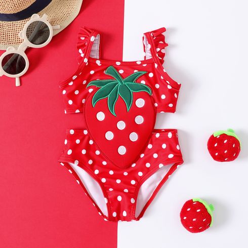 Baby Girl Strawberry Embroidered One Piece Swimsuit  